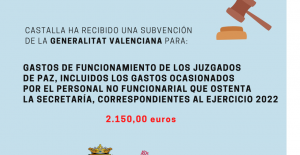 Subvención de la Generalitat Valenciana para gastos relativos a los juzgados de paz