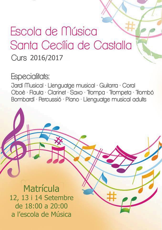 Matricula especialitats Escola de Música Santa Cecília de Castalla
