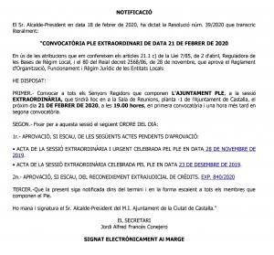 Convocatoria Pleno 21-02-2020-2