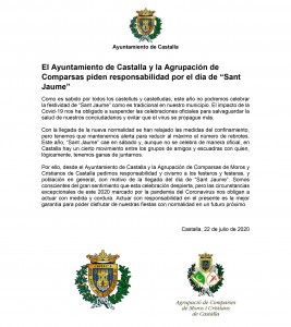 Comunicado Ayuntamiento Sant Jaume