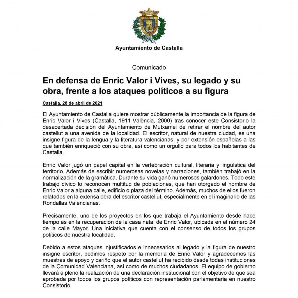 Comunicado Enric Valor